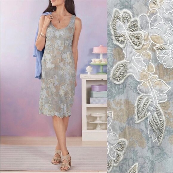 NEW 100% Silk Sundance Moonshadow Dress Blue Embroidered Beaded Size XL NWT - Picture 1 of 6